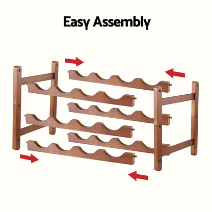 Artiss Bamboo Wine Rack 3-Tier Display Storage Organizer 12 Bottle Walnut-Furniture > Dining > Wine Racks-PEROZ Accessories
