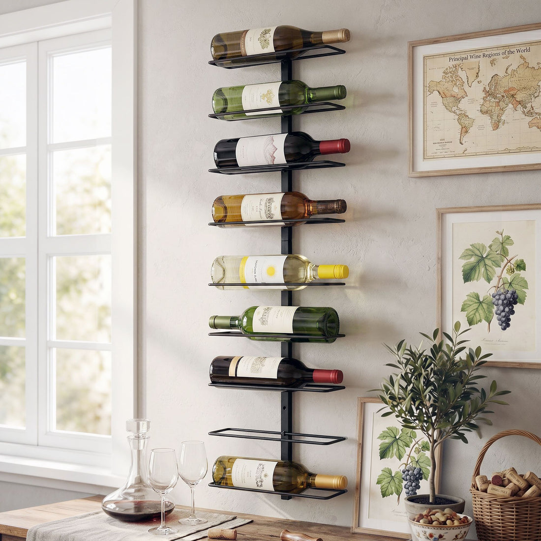 Artiss Wall Mounted Wine Rack 9 Bottles Display Storage Organizer Metal Black-Furniture > Dining > Wine Racks-PEROZ Accessories