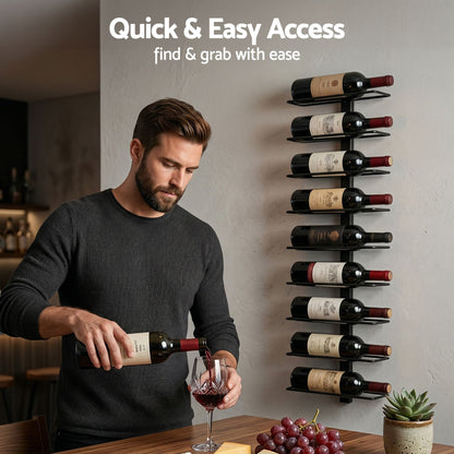Artiss Wall Mounted Wine Rack 9 Bottles Display Storage Organizer Metal Black-Furniture > Dining > Wine Racks-PEROZ Accessories