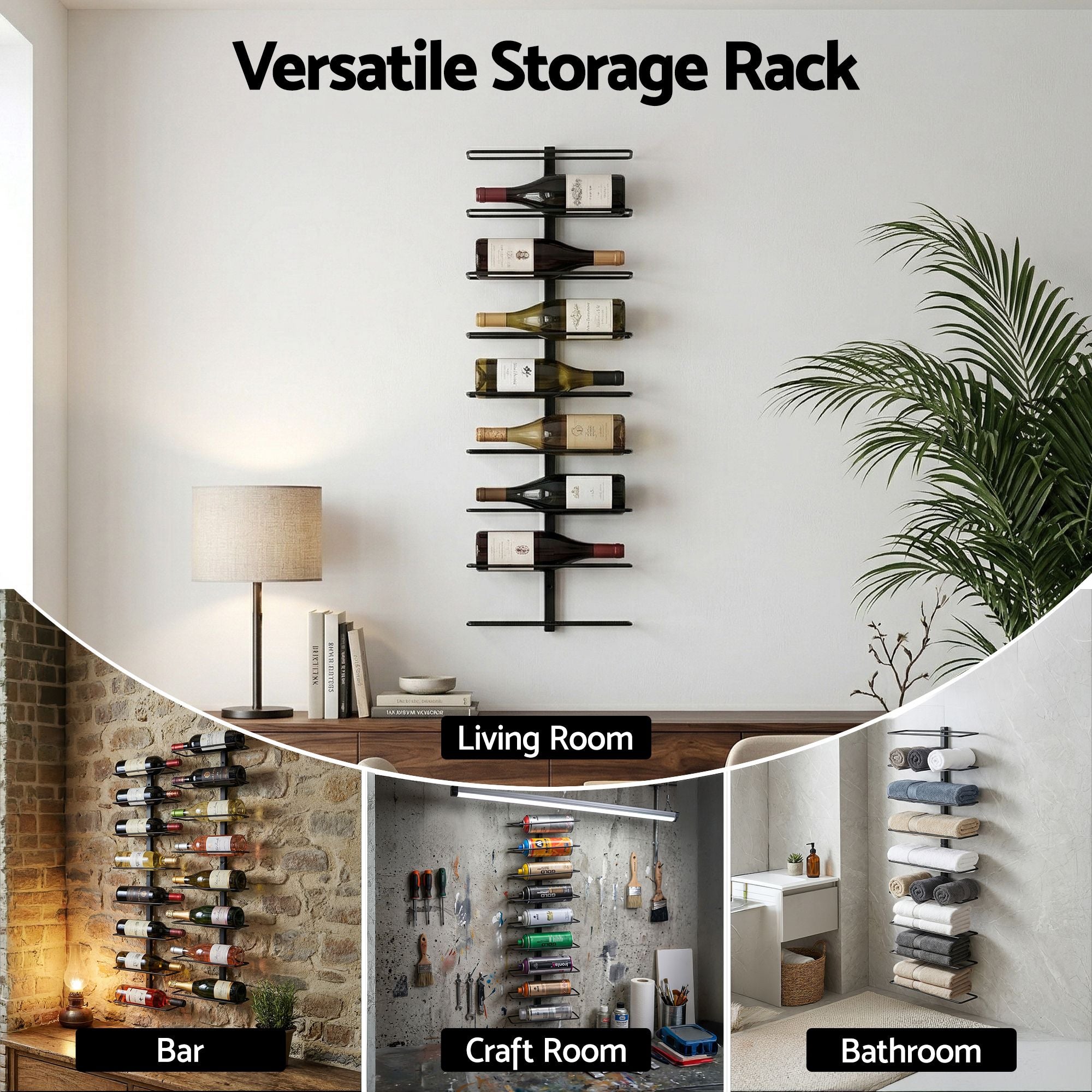Artiss Wall Mounted Wine Rack 9 Bottles Display Storage Organizer Metal Black-Furniture > Dining > Wine Racks-PEROZ Accessories