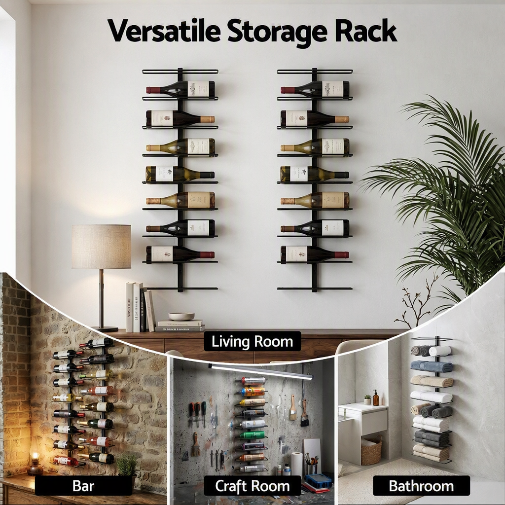 Artiss Wall Mounted Wine Rack Holder Black Metal - Set of 2 (18-Bottle Capacity)-Furniture > Dining > Wine Racks-PEROZ Accessories