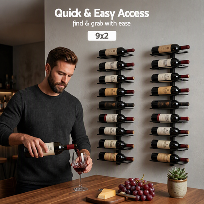 Artiss Wall Mounted Wine Rack Holder Black Metal - Set of 2 (18-Bottle Capacity)-Furniture > Dining > Wine Racks-PEROZ Accessories