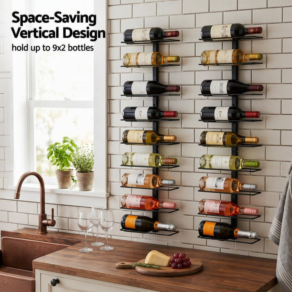 Artiss Wall Mounted Wine Rack Holder Black Metal - Set of 2 (18-Bottle Capacity)-Furniture > Dining > Wine Racks-PEROZ Accessories