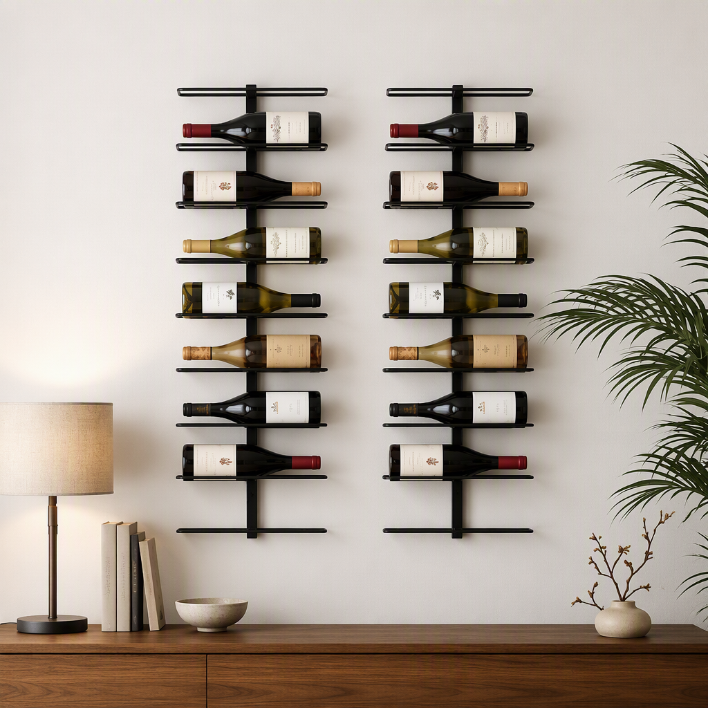 Artiss Wall Mounted Wine Rack Holder Black Metal - Set of 2 (18-Bottle Capacity)-Furniture > Dining > Wine Racks-PEROZ Accessories