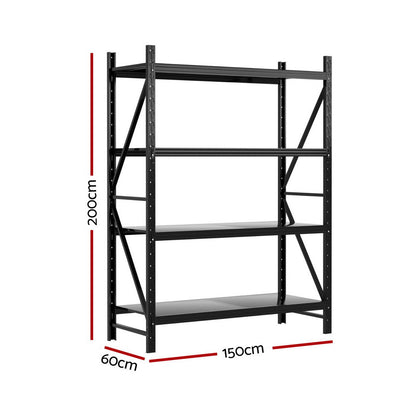2Mx1.5M Giantz Garage Shelving Warehouse Rack Black-Tools &gt; Tools Storage &gt; Wall Storage Racks-PEROZ Accessories