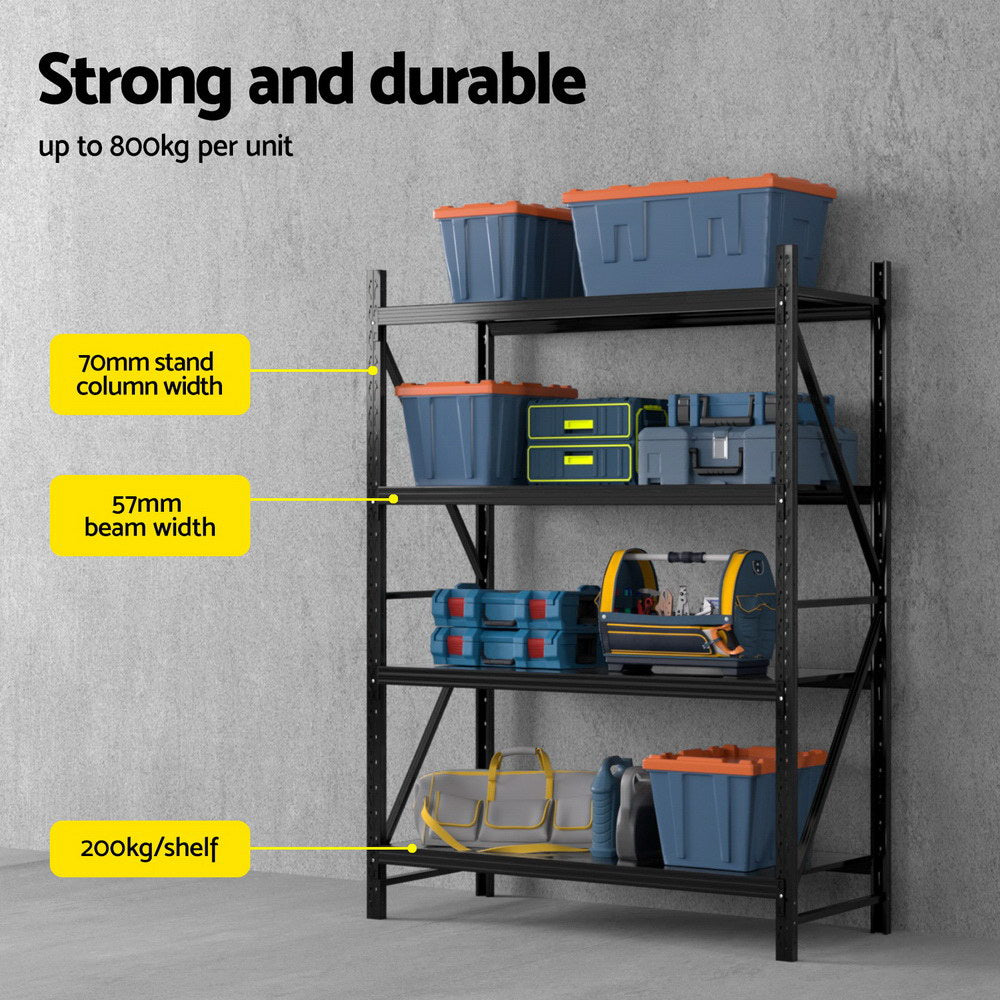2Mx1.5M Giantz Garage Shelving Warehouse Rack Black-Tools &gt; Tools Storage &gt; Wall Storage Racks-PEROZ Accessories