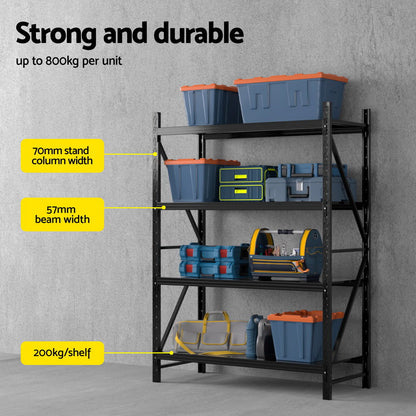 2Mx1.5M Giantz Garage Shelving Warehouse Rack Black-Tools &gt; Tools Storage &gt; Wall Storage Racks-PEROZ Accessories