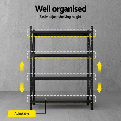 2Mx1.5M Giantz Garage Shelving Warehouse Rack Black-Tools &gt; Tools Storage &gt; Wall Storage Racks-PEROZ Accessories
