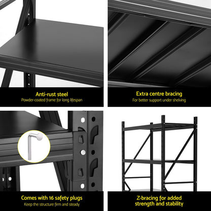 2Mx1.5M Giantz Garage Shelving Warehouse Rack Black-Tools &gt; Tools Storage &gt; Wall Storage Racks-PEROZ Accessories