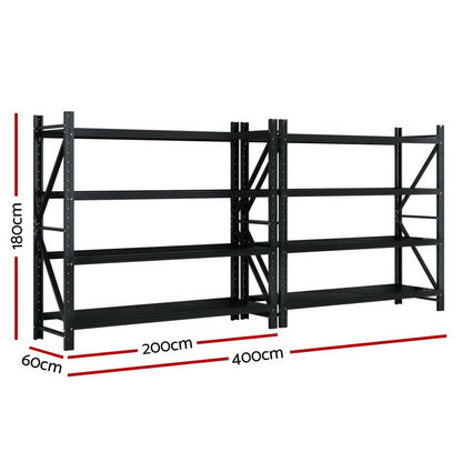 Giantz 4Mx1.8M Garage Shelving Warehouse Rack Black-Tools &gt; Tools Storage &gt; Wall Storage Racks-PEROZ Accessories