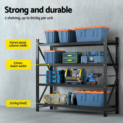 Giantz 4Mx1.8M Garage Shelving Warehouse Rack Black-Tools &gt; Tools Storage &gt; Wall Storage Racks-PEROZ Accessories