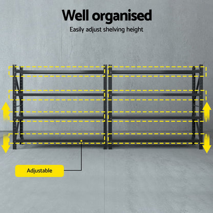 Giantz 4Mx1.8M Garage Shelving Warehouse Rack Black-Tools &gt; Tools Storage &gt; Wall Storage Racks-PEROZ Accessories