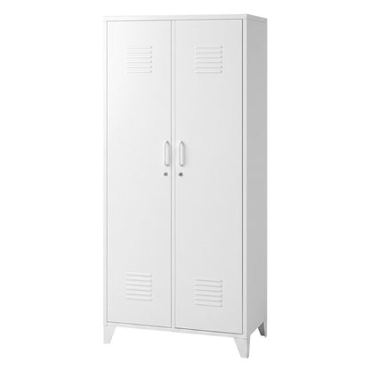 Artiss 2-Door Wardrobe Lockable Cabinet Storage Closet Hanging Rail Adjustable Shelves Cream White