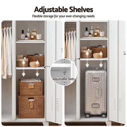 Artiss 2-Door Wardrobe Lockable Cabinet Storage Closet Hanging Rail Adjustable Shelves Cream White