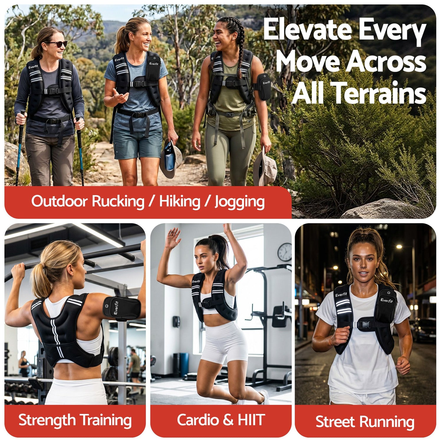 Everfit 5kg Weighted Vest Men Women, Reflective Running Vest with Armband Pouch