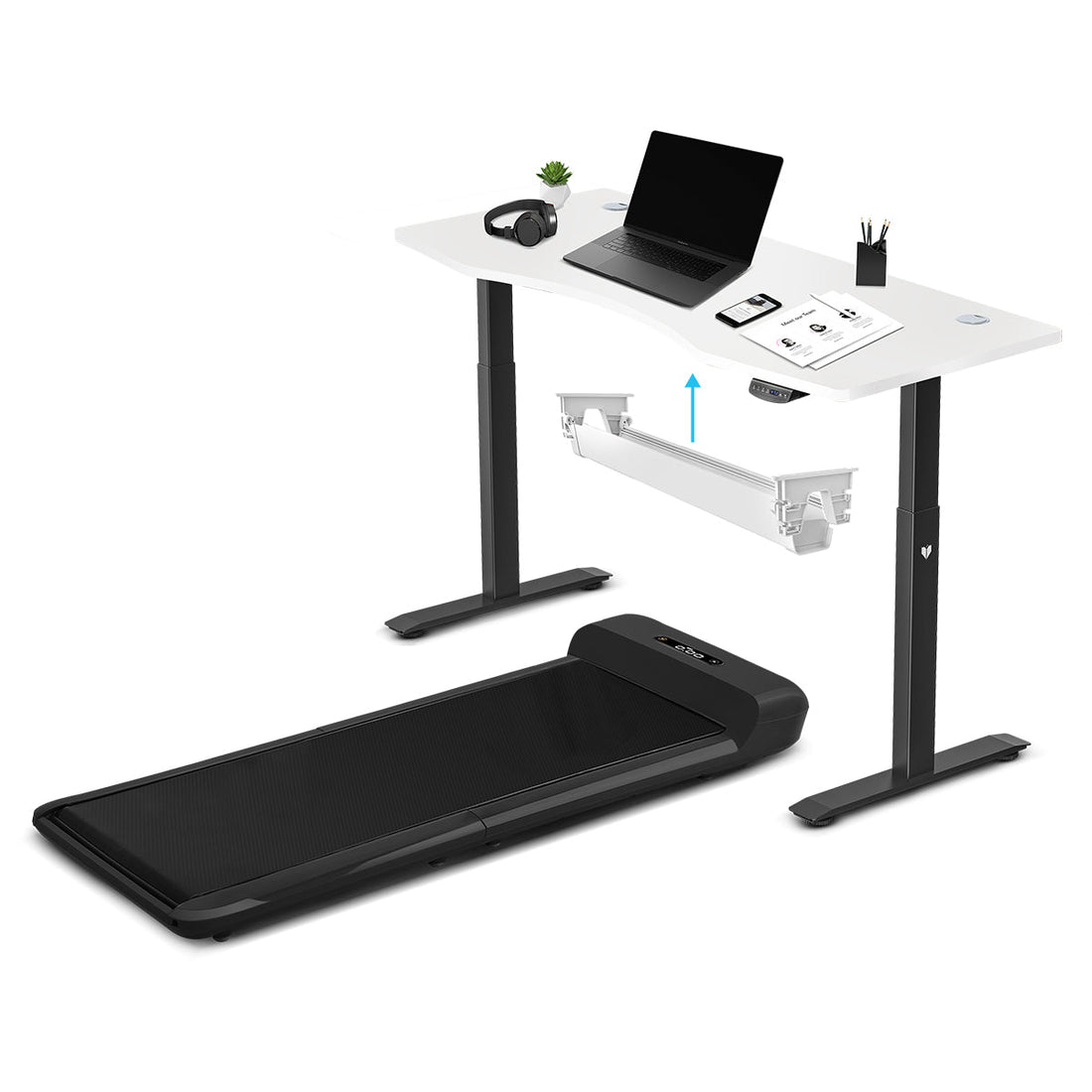 WalkingPad C2 Treadmill + ErgoDesk Automatic Standing Desk 1500mm in White/Black + Cable Management Tray-Walking Pad-PEROZ Accessories