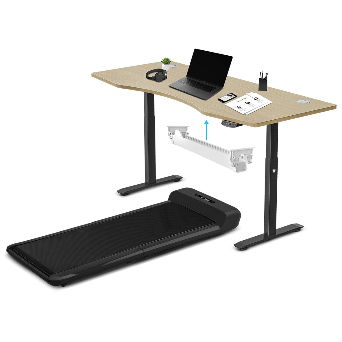 WalkingPad C2 Treadmill + ErgoDesk Automatic Standing Desk 1800mm in Oak/Black + Cable Management Tray-Walking Pad-PEROZ Accessories