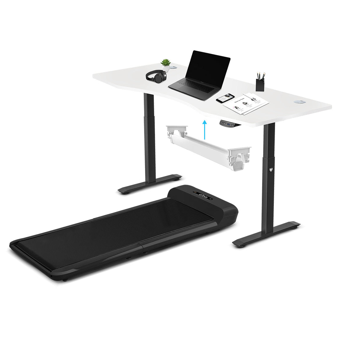 WalkingPad C2 Treadmill + ErgoDesk Automatic Standing Desk 1800mm in White/Black + Cable Management Tray-Walking Pad-PEROZ Accessories