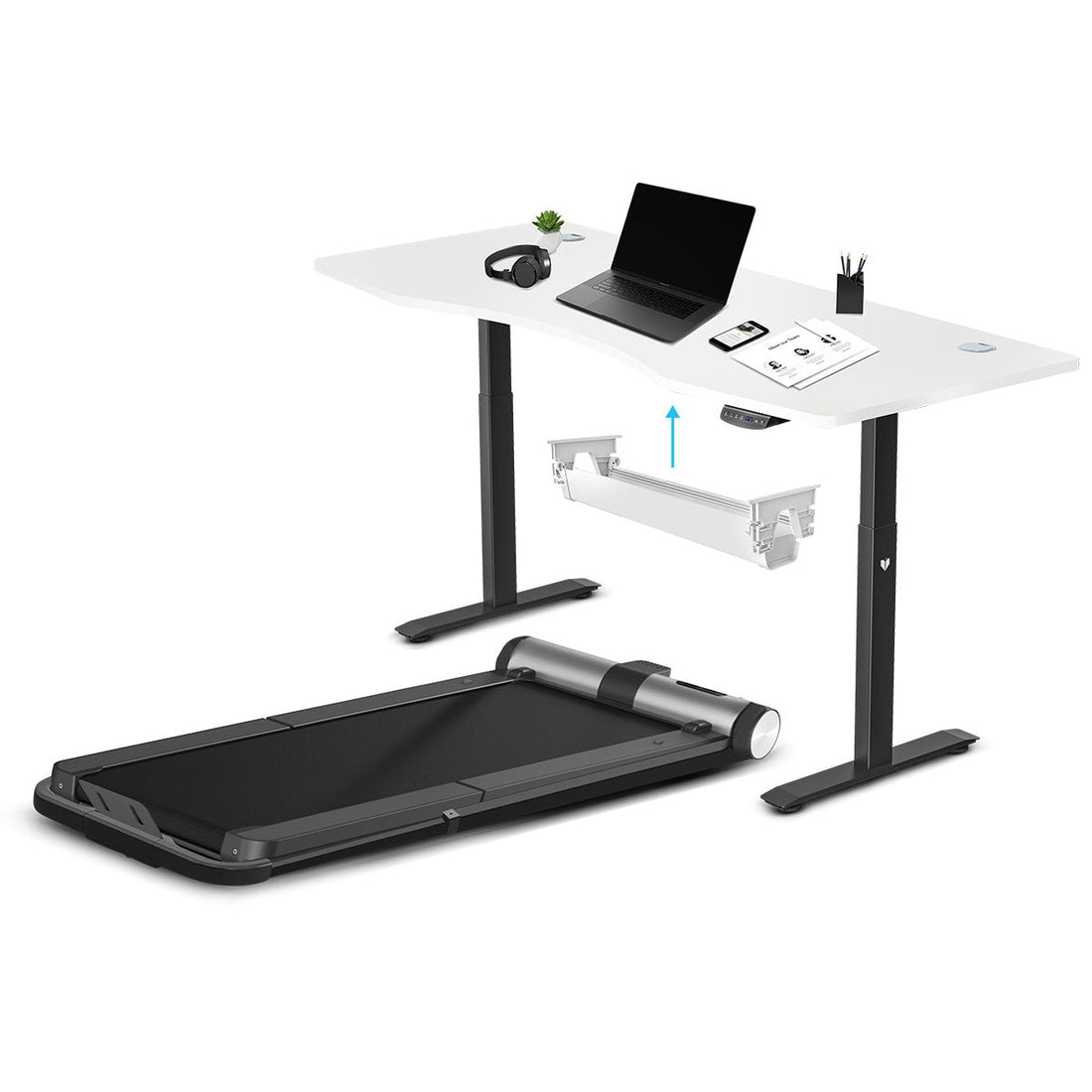 WalkingPad MC21 with Dual Motor Automatic Standing Desk 180cm in White/Black and Cable Management-Walking Pad-PEROZ Accessories