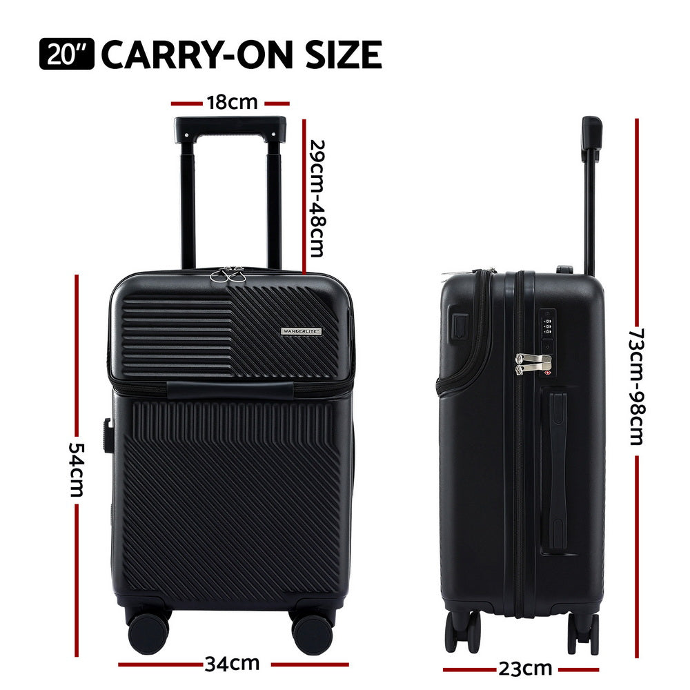 Wanderlite 20" Luggage Suitcase Front Pocket Travel Carry On TSA Black-Home &amp; Garden > Travel > Suitcases-PEROZ Accessories