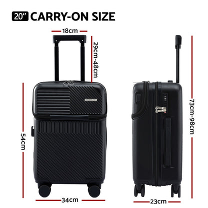 Wanderlite 20" Luggage Suitcase Front Pocket Travel Carry On TSA Black-Home &amp; Garden > Travel > Suitcases-PEROZ Accessories