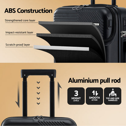 Wanderlite 20" Luggage Suitcase Front Pocket Travel Carry On TSA Black-Home &amp; Garden > Travel > Suitcases-PEROZ Accessories