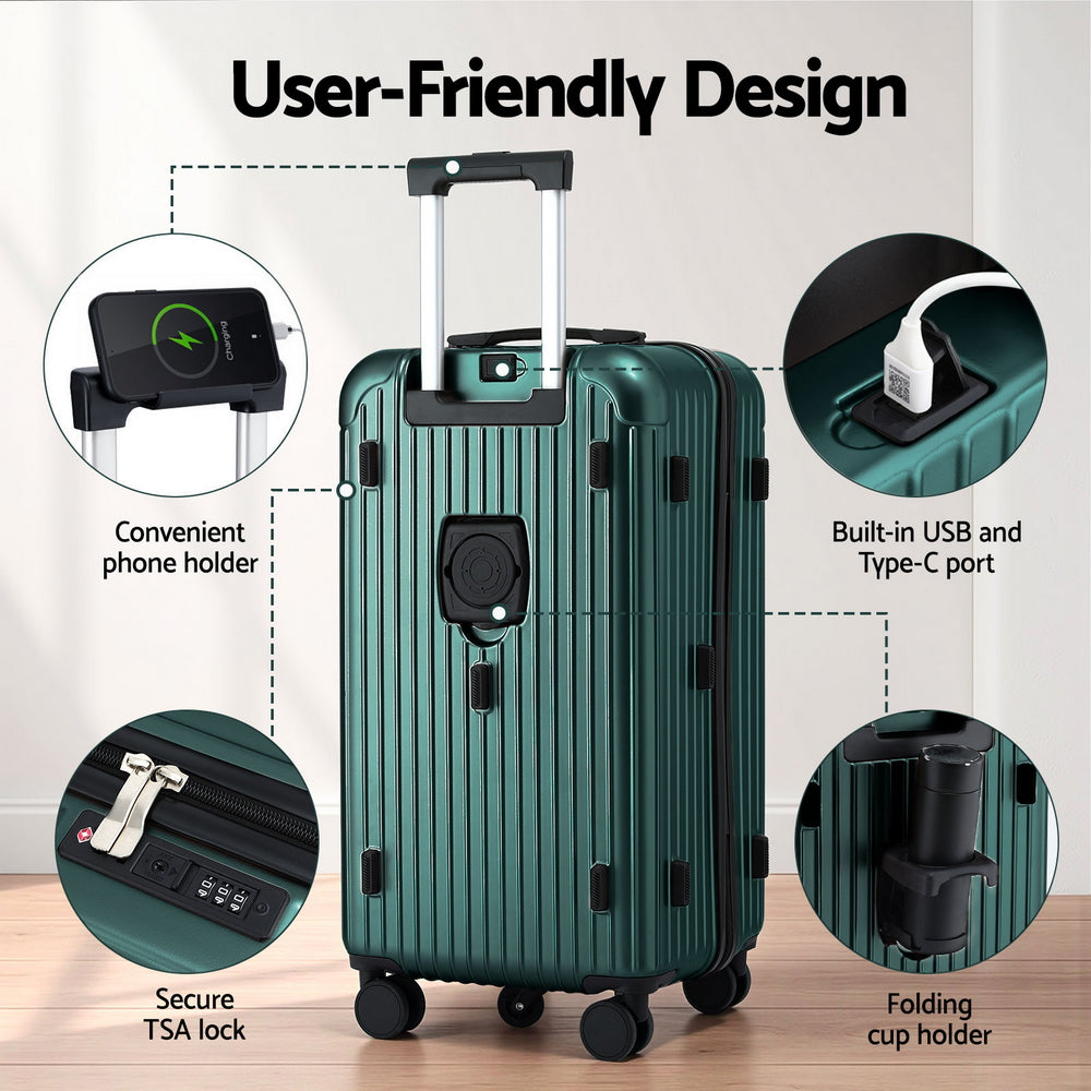 Wanderlite 28" Trunk Luggage Suitcase Travel 5 Wheels Type-C Port TSA Green-Electronics > Business &amp; Home Security > Safes &amp; Lock Boxes-PEROZ Accessories