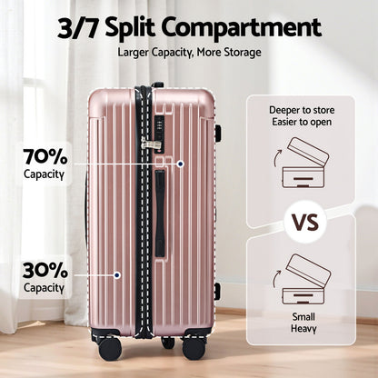 Wanderlite 28" Trunk Luggage Suitcase Travel 5 Wheels Type-C Port TSA Rose Gold-Electronics > Business &amp; Home Security > Safes &amp; Lock Boxes-PEROZ Accessories