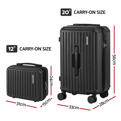 Wanderlite 2pcs Trunk Luggage Suitcase Travel Carry On TSA Lock 12" 20" Black-Home &amp; Garden > Travel > Suitcases-PEROZ Accessories