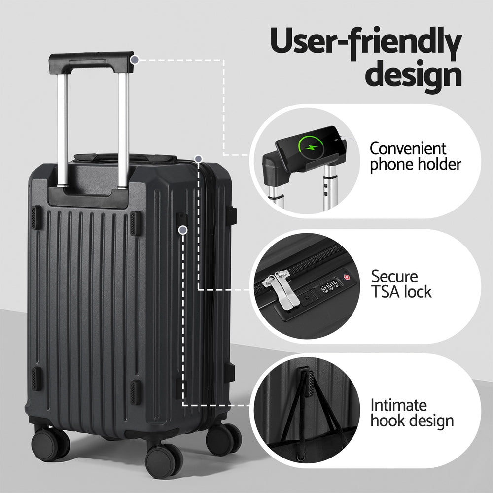 Wanderlite 2pcs Trunk Luggage Suitcase Travel Carry On TSA Lock 12" 20" Black-Home &amp; Garden > Travel > Suitcases-PEROZ Accessories