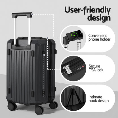 Wanderlite 2pcs Trunk Luggage Suitcase Travel Carry On TSA Lock 12" 20" Black-Home &amp; Garden > Travel > Suitcases-PEROZ Accessories