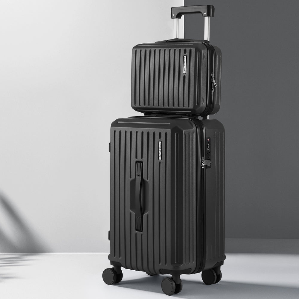 Wanderlite 2pcs Trunk Luggage Suitcase Travel Carry On TSA Lock 12" 20" Black-Home &amp; Garden > Travel > Suitcases-PEROZ Accessories