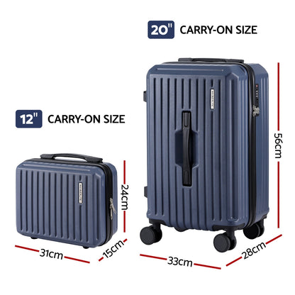 Wanderlite 2pcs Trunk Luggage Suitcase Travel Carry On TSA Lock 12" 20" Navy-Home &amp; Garden > Travel > Suitcases-PEROZ Accessories
