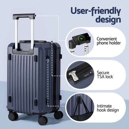 Wanderlite 2pcs Trunk Luggage Suitcase Travel Carry On TSA Lock 12" 20" Navy-Home &amp; Garden > Travel > Suitcases-PEROZ Accessories