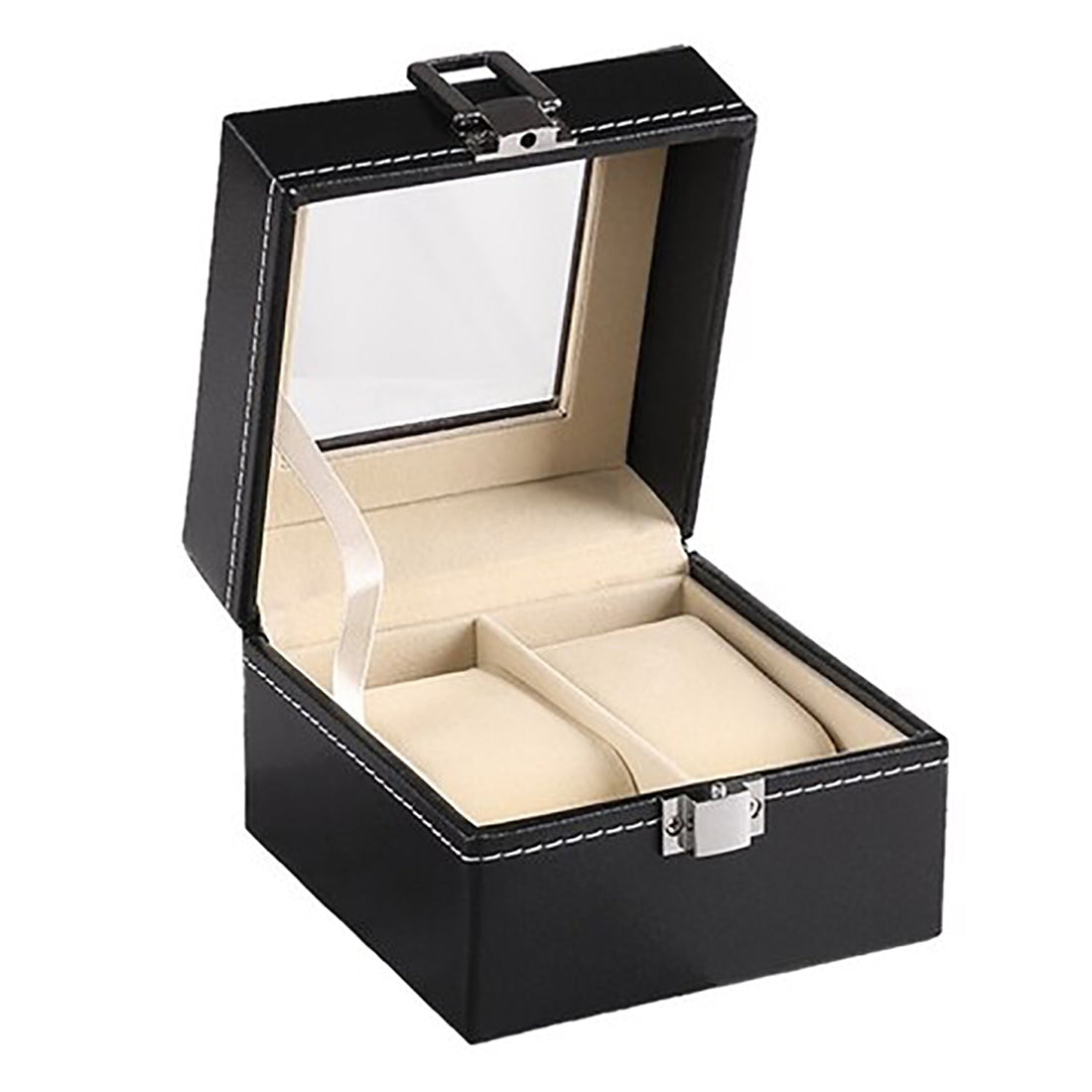 Watch Box Organizer Case Jewelry Display Tray Glass Top PU Leather(2 Slot)-Watch Accessories-PEROZ Accessories