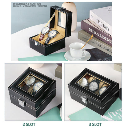 Watch Box Organizer Case Jewelry Display Tray Glass Top PU Leather(2 Slot)-Watch Accessories-PEROZ Accessories