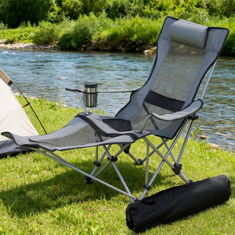 Weisshorn Camping Chair Adjustable Reclining Portable Outdoor Folding Chair Grey-Furniture &gt; Outdoor &gt; Outdoor Chairs-PEROZ Accessories