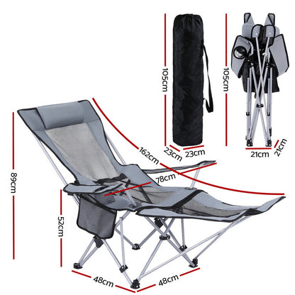 Weisshorn Camping Chair Adjustable Reclining Portable Outdoor Folding Chair Grey-Furniture &gt; Outdoor &gt; Outdoor Chairs-PEROZ Accessories