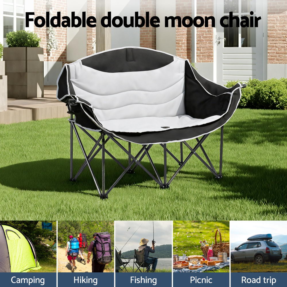Weisshorn Camping Chair Double Folding Moon Chair Portable Seat 240KG-Outdoor Recreation > Camping > Camp Furniture-PEROZ Accessories