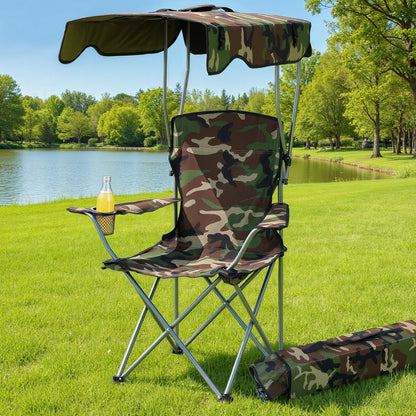 Weisshorn Camping Chair With Canopy Folding Outdoor Portable Seat Lightweight Beach Picnic Fishing Capacity 120KG Army Green-Furniture &gt; Outdoor &gt; Outdoor Chairs-PEROZ Accessories