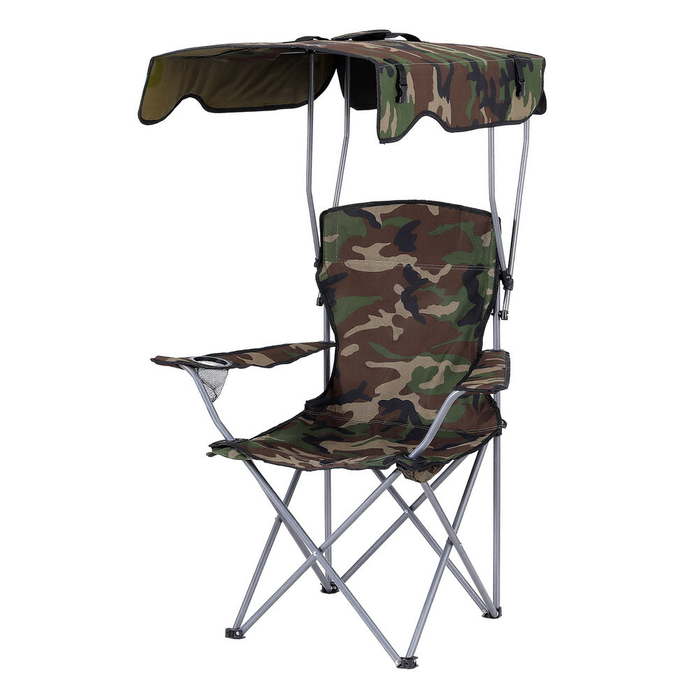 Weisshorn Camping Chair With Canopy Folding Outdoor Portable Seat Lightweight Beach Picnic Fishing Capacity 120KG Army Green-Furniture &gt; Outdoor &gt; Outdoor Chairs-PEROZ Accessories