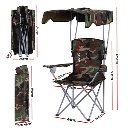 Weisshorn Camping Chair With Canopy Folding Outdoor Portable Seat Lightweight Beach Picnic Fishing Capacity 120KG Army Green-Furniture &gt; Outdoor &gt; Outdoor Chairs-PEROZ Accessories