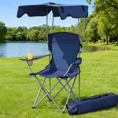 Weisshorn Camping Chair With Canopy Folding Outdoor Portable Seat Lightweight Beach Picnic Fishing Capacity 120KG Navy Blue-Furniture &gt; Outdoor &gt; Outdoor Chairs-PEROZ Accessories