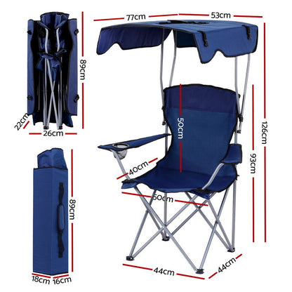 Weisshorn Camping Chair With Canopy Folding Outdoor Portable Seat Lightweight Beach Picnic Fishing Capacity 120KG Navy Blue-Furniture &gt; Outdoor &gt; Outdoor Chairs-PEROZ Accessories