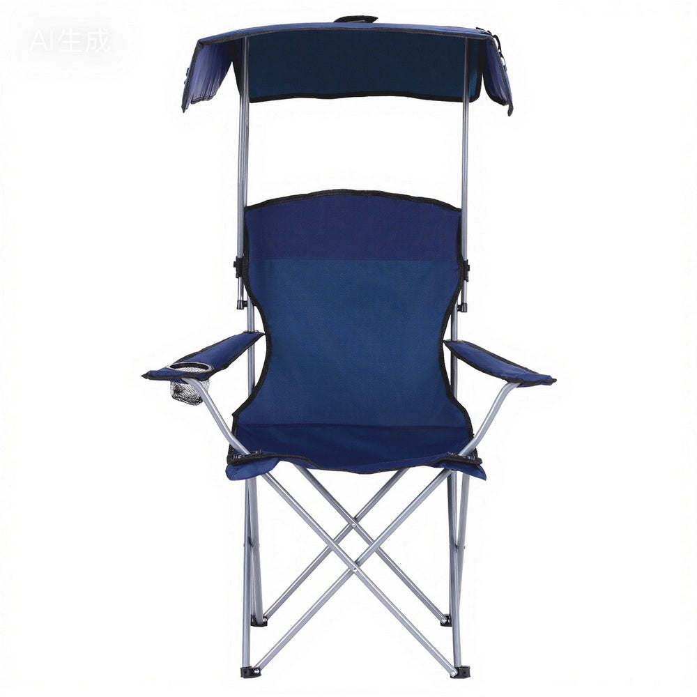 Weisshorn Camping Chair With Canopy Folding Outdoor Portable Seat Lightweight Beach Picnic Fishing Capacity 120KG Navy Blue-Furniture &gt; Outdoor &gt; Outdoor Chairs-PEROZ Accessories