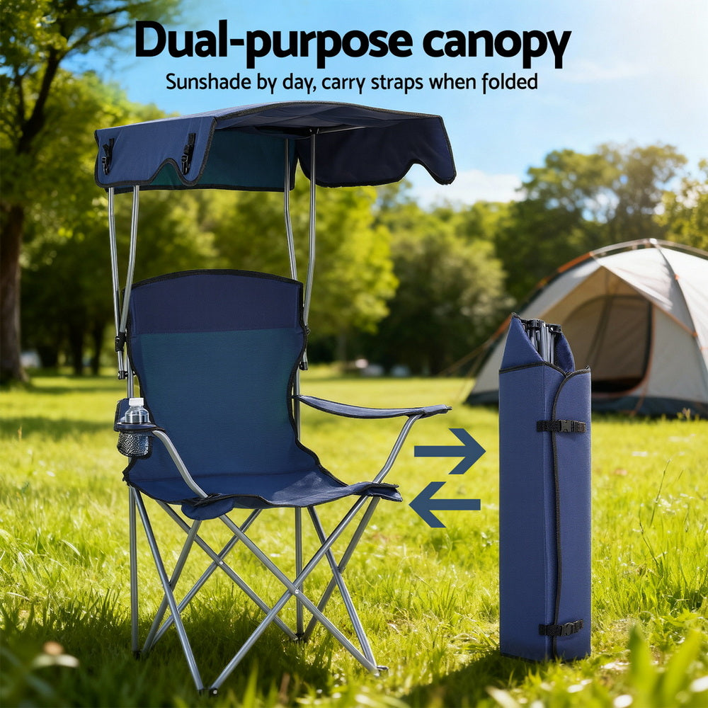 Weisshorn Camping Chair With Canopy Folding Outdoor Portable Seat Lightweight Beach Picnic Fishing Capacity 120KG Navy Blue-Furniture &gt; Outdoor &gt; Outdoor Chairs-PEROZ Accessories