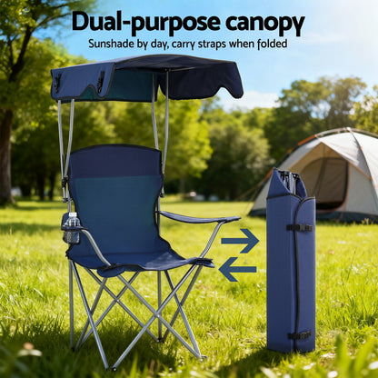 Weisshorn Camping Chair With Canopy Folding Outdoor Portable Seat Lightweight Beach Picnic Fishing Capacity 120KG Navy Blue-Furniture &gt; Outdoor &gt; Outdoor Chairs-PEROZ Accessories