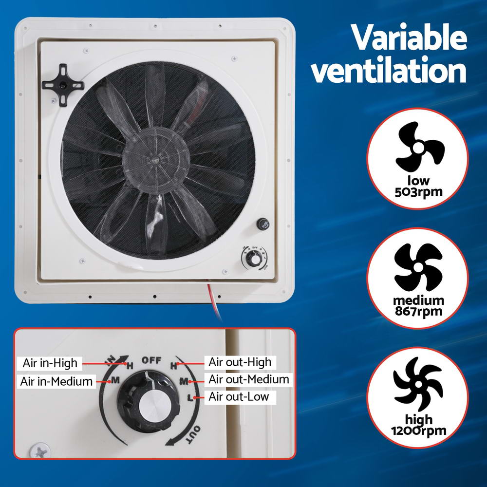 Weisshorn Caravan Air Vent Roof Hatch 12V Shower Fan Reversible Airlfow Rainy Use Camper-Outdoor Recreation > Camping > Caravan Accessories-PEROZ Accessories