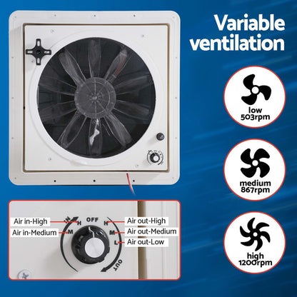 Weisshorn Caravan Air Vent Roof Hatch 12V Shower Fan Reversible Airlfow Rainy Use Camper-Outdoor Recreation > Camping > Caravan Accessories-PEROZ Accessories