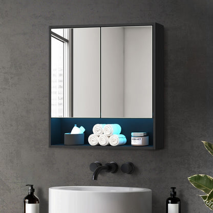 Welba Bathroom Mirror Cabinet LED Wall Storage 750x750mm Black-Bathroom Cabinet-PEROZ Accessories